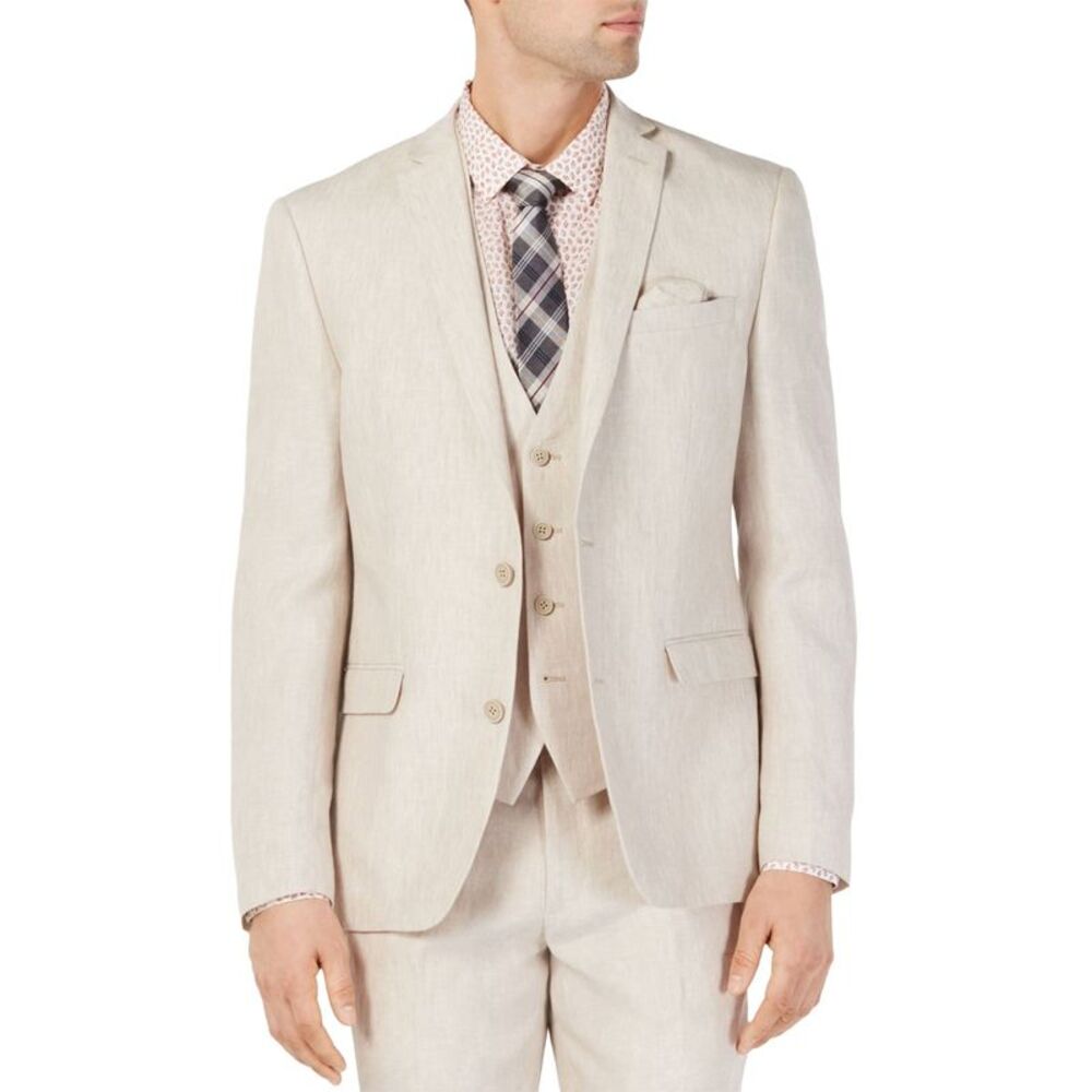Bar III Mens Slim-Fit Linen Two Button Suit Jacket 40 Regular Tan Blazer - NWT